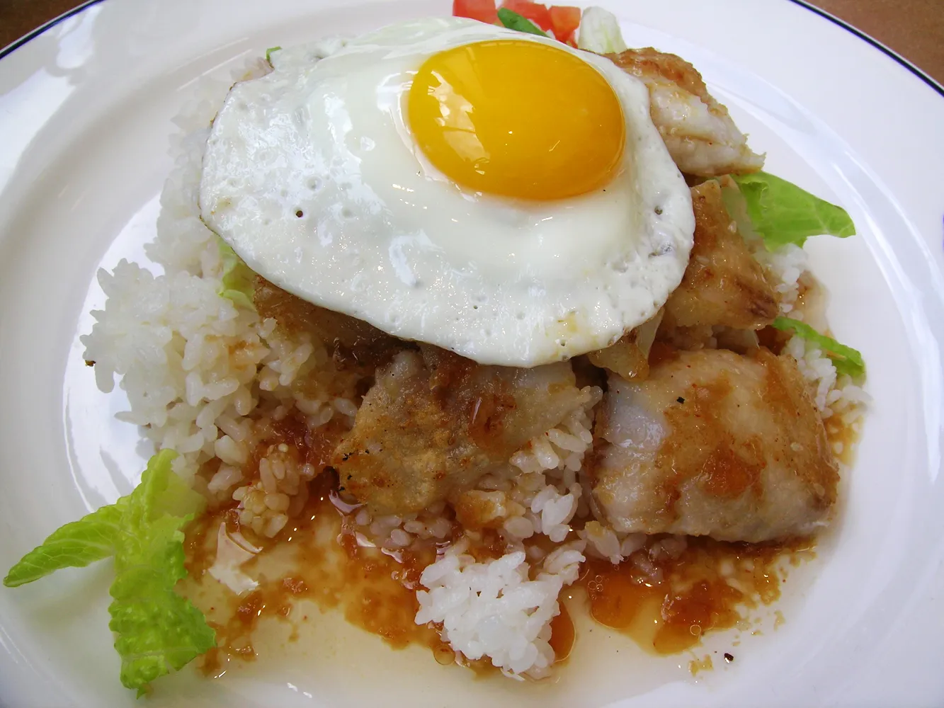 Grilled Fish Loco Moco Over Rice
